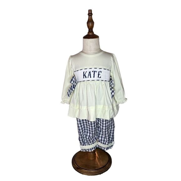 Laya & Linc 12M Smocked “Kate” Yellow & Blue gingham ruffled set - Picture 1 of 12